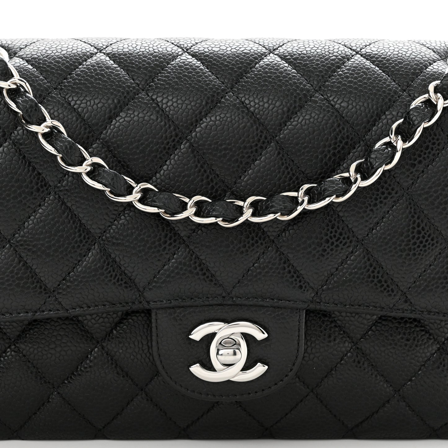Caviar Quilted Medium Double Flap Black