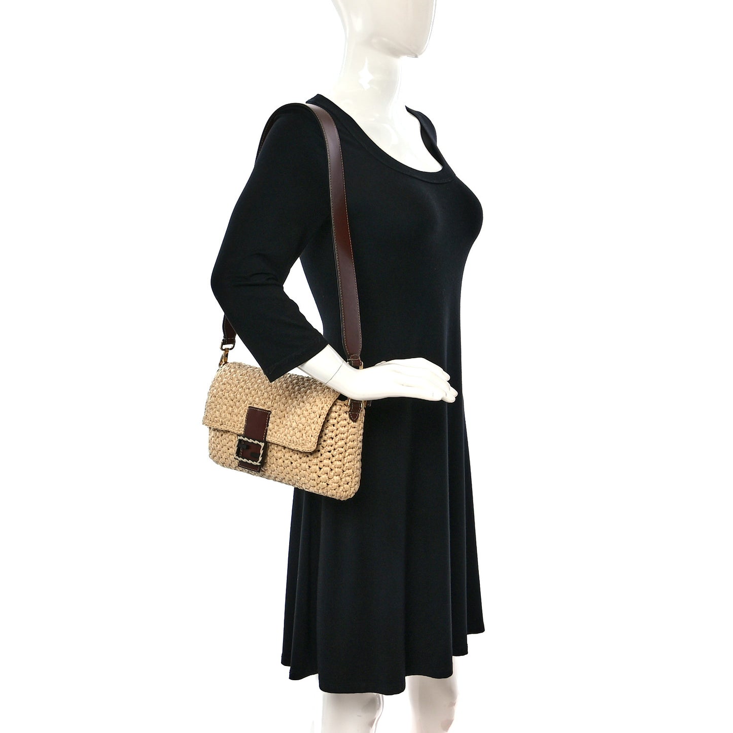 Straw Vitello King Woven Baguette Natural Ghianda