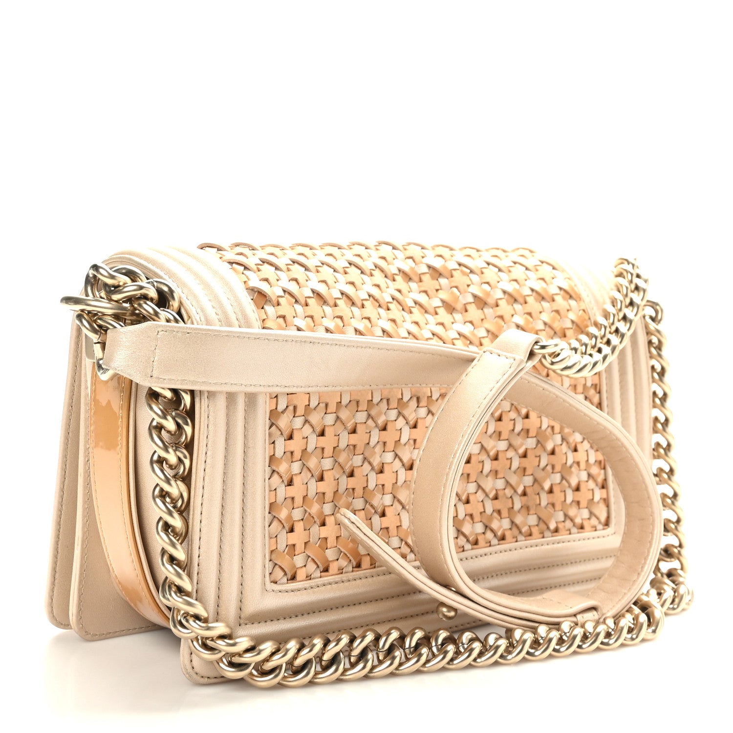 Chanel Metallic Calfskin Braided Medium Boy Flap Beige Multicolor 3 of 10