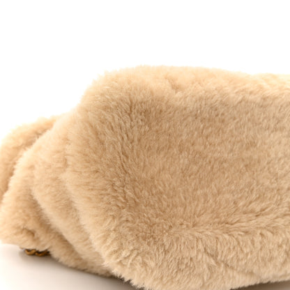 Saint Laurent Merino Shearling Lambskin Quilted Small Loulou Puffer Monogram Chain Satchel Natural Beige 9 of 10