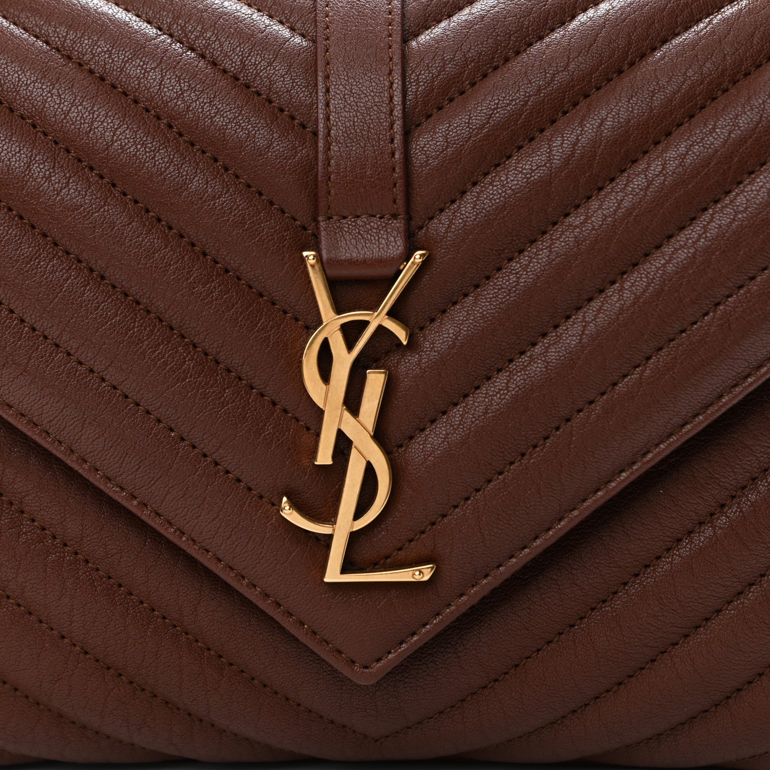 Saint Laurent Sheepskin Matela5sse Chevron Monogram Medium College Bag Brandy 7 of 10