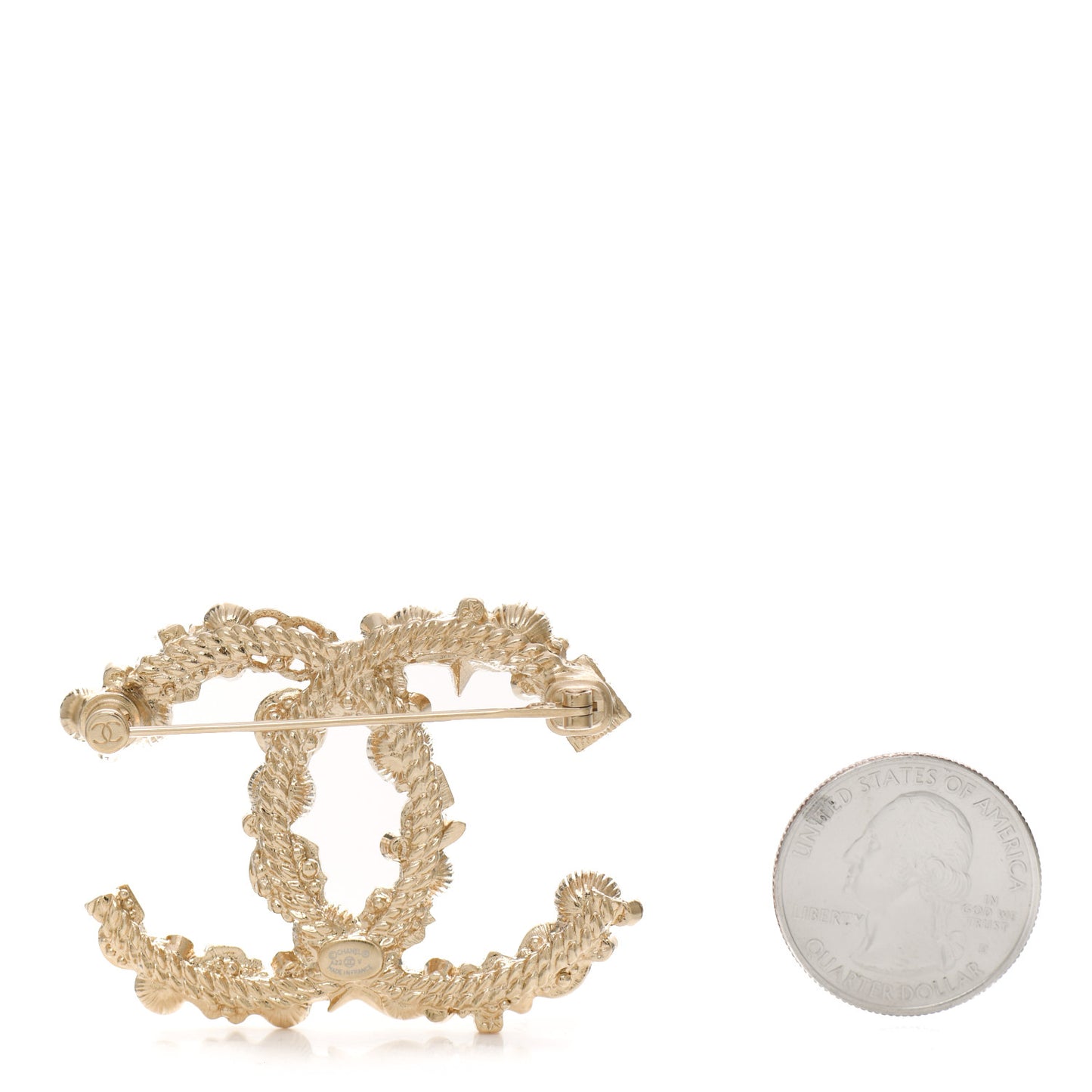 Crystal Pearl CC Charms Brooch Gold