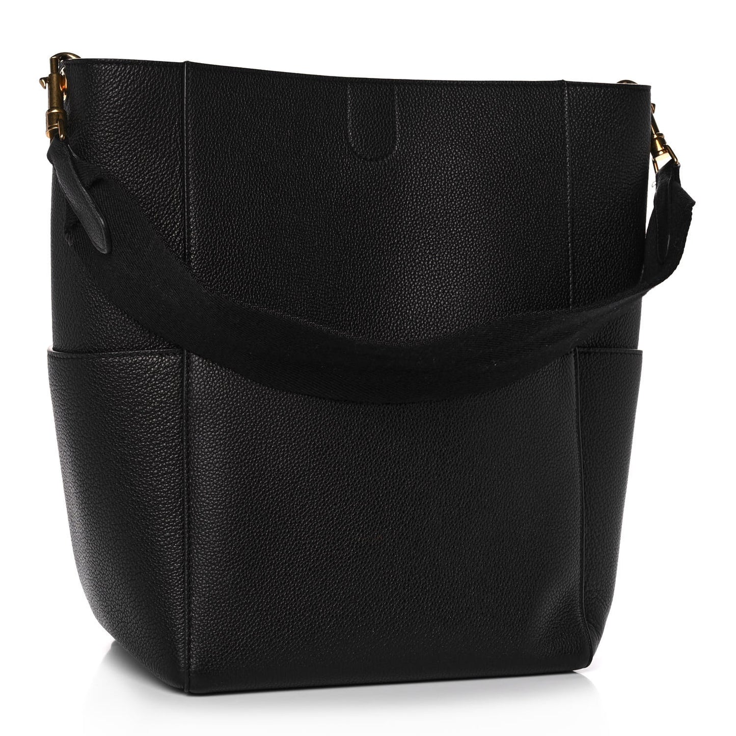 Soft Grained Calfskin Sangle Bucket Bag Black