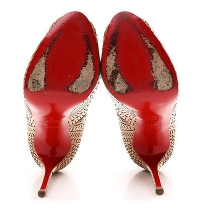 Christian Louboutin Patent Suede Burma Laser Cut Suellena 120 Pumps 35.5 Nude 6 of 8