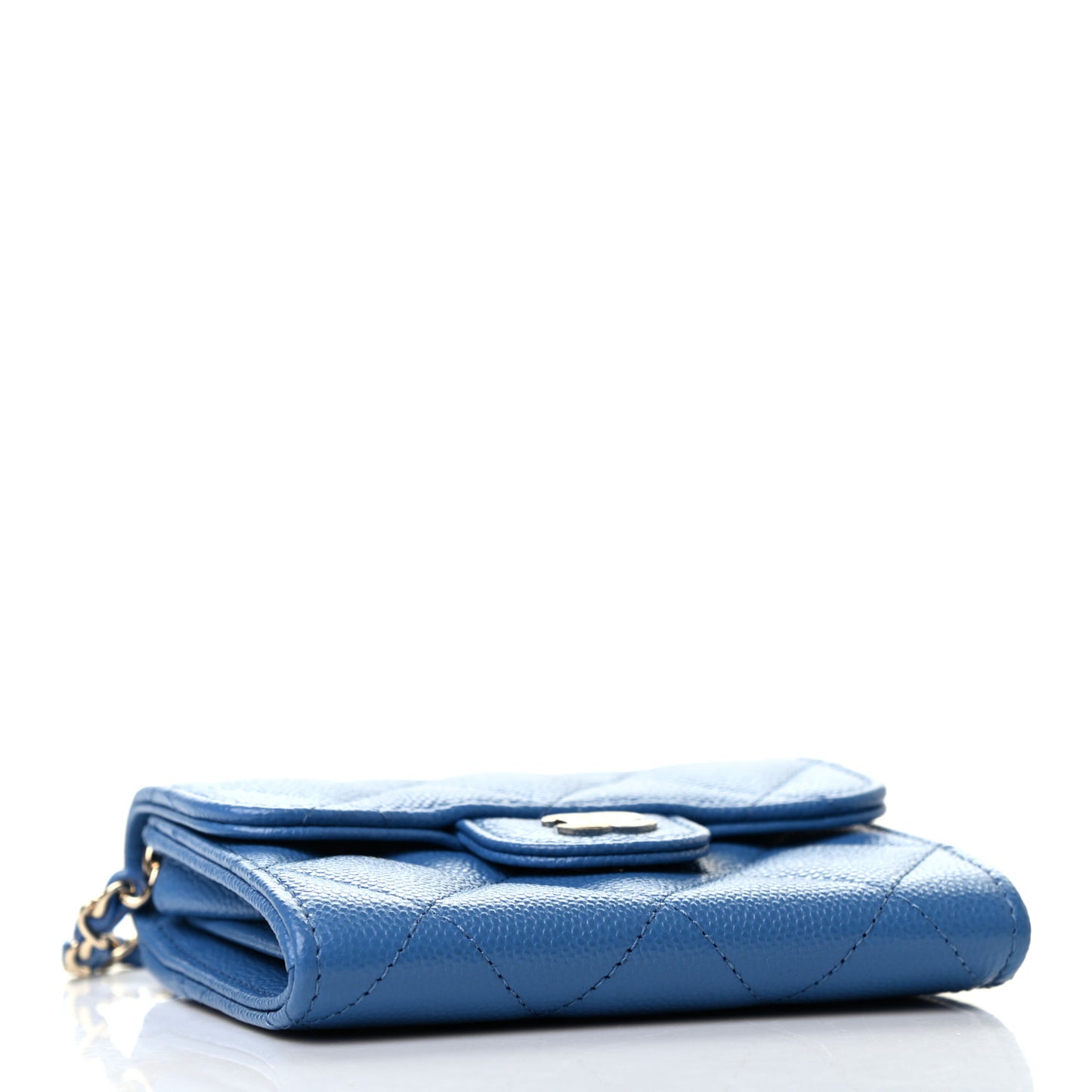 Caviar Quilted Flap Card Holder On Chain Blue