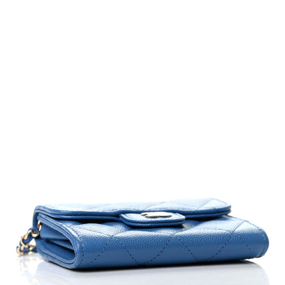 Chanel Caviar Quilted Flap Card Holder On Chain Blue 4 of 11