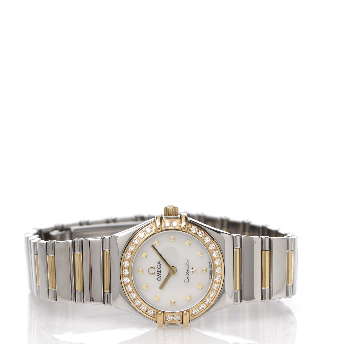 Stainless Steel 18K Yellow Gold Diamond Bezel Mother of Pearl 23mm Constellation My Choice Quartz Watch 895.1243