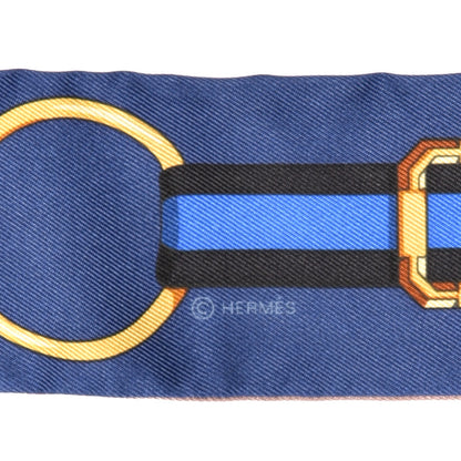 Hermes Silk Grand Tralala Twilly Marron Glacé Marine Gold 3 of 4