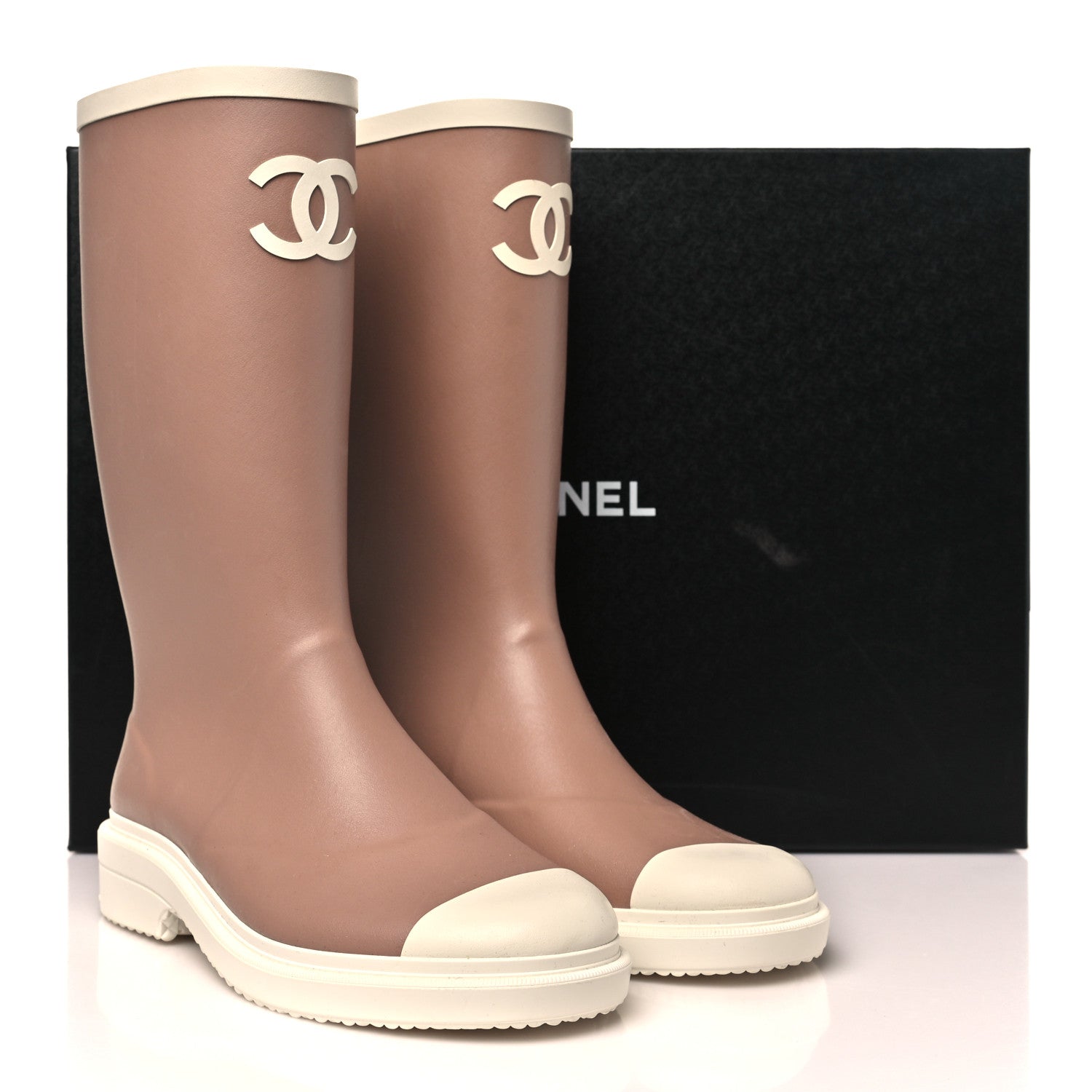 Chanel Caoutchouk CC High Boots 40 Beige White 9 of 9
