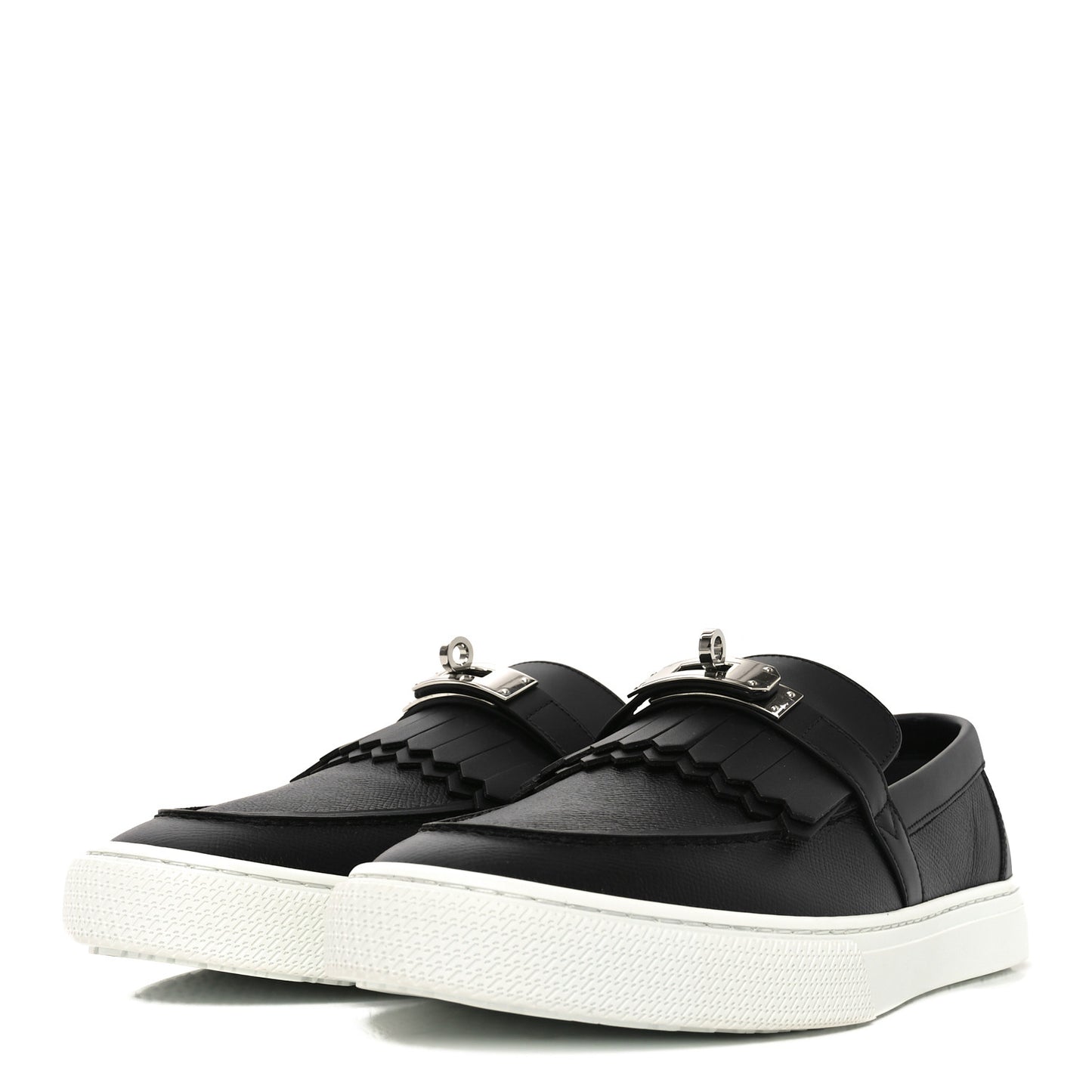 Epsom Calfskin Mens Game Slip On Fringe Sneakers 44.5 Black