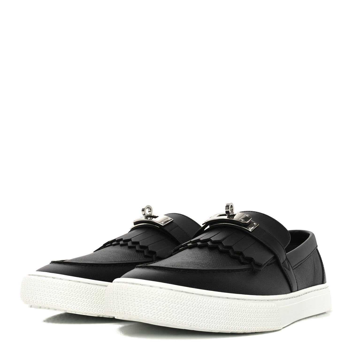Hermes Epsom Calfskin Mens Game Slip On Fringe Sneakers 44.5 Black 4 of 8
