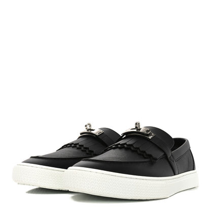 Hermes Epsom Calfskin Mens Game Slip On Fringe Sneakers 44.5 Black 4 of 8