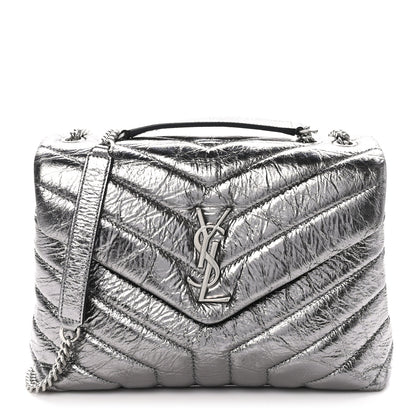 Saint Laurent Metallic Calfskin Y Quilted Monogram Small Loulou Chain Satchel Acciaio 1 of 11