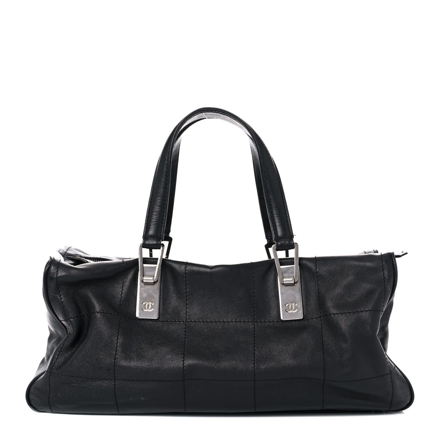 Lambskin Square Stitched Large Tote Black