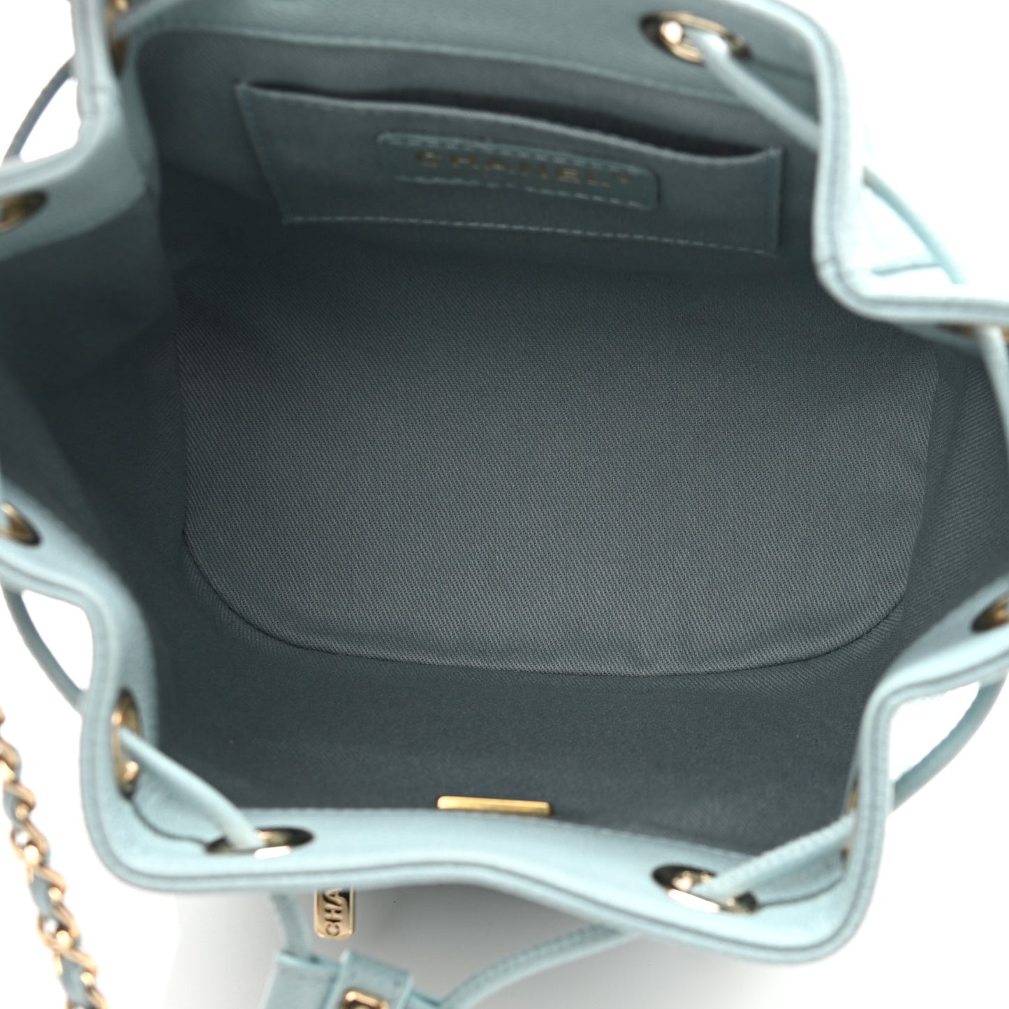 Caviar Quilted Pocket Bucket Bag Light Blue