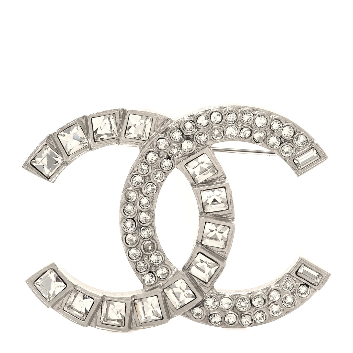 Baguette Round Crystal CC Brooch Silver