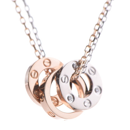 Cartier 18K White Pink Gold Diamond Three Ring LOVE Pendant Necklace 4 of 8