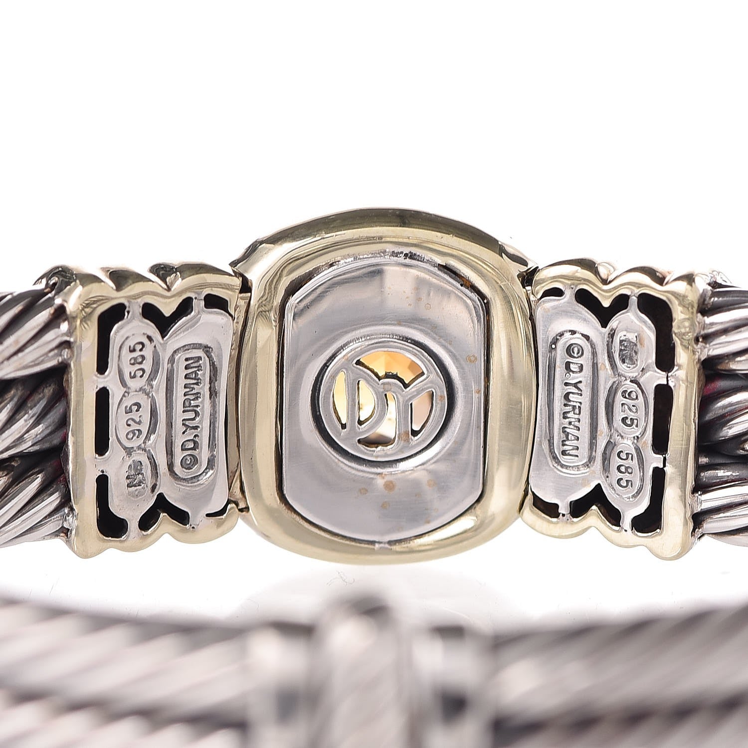 David Yurman Sterling Silver 14K Yellow Gold Citrine Iolite Triple Cable Bracelet 4 of 4