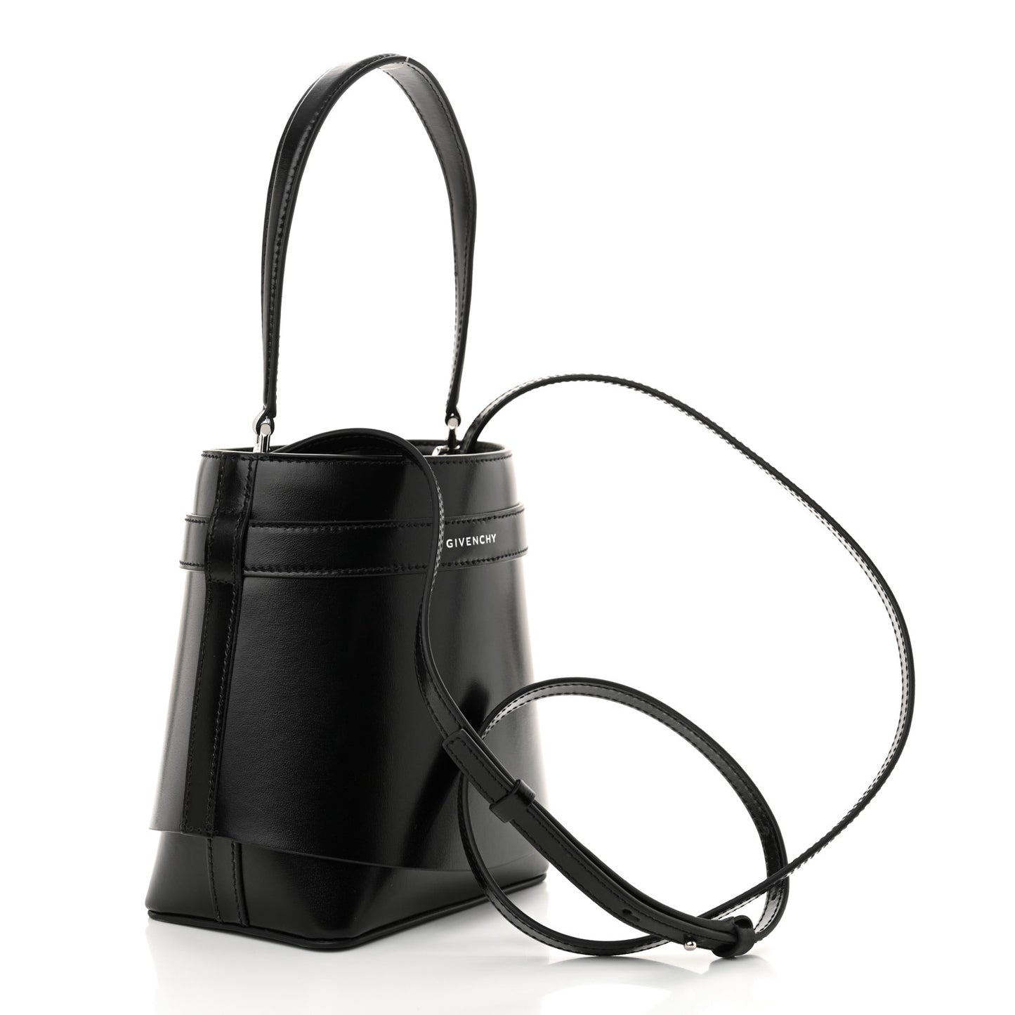 Box Calfskin Shark Lock Bucket Bag Black