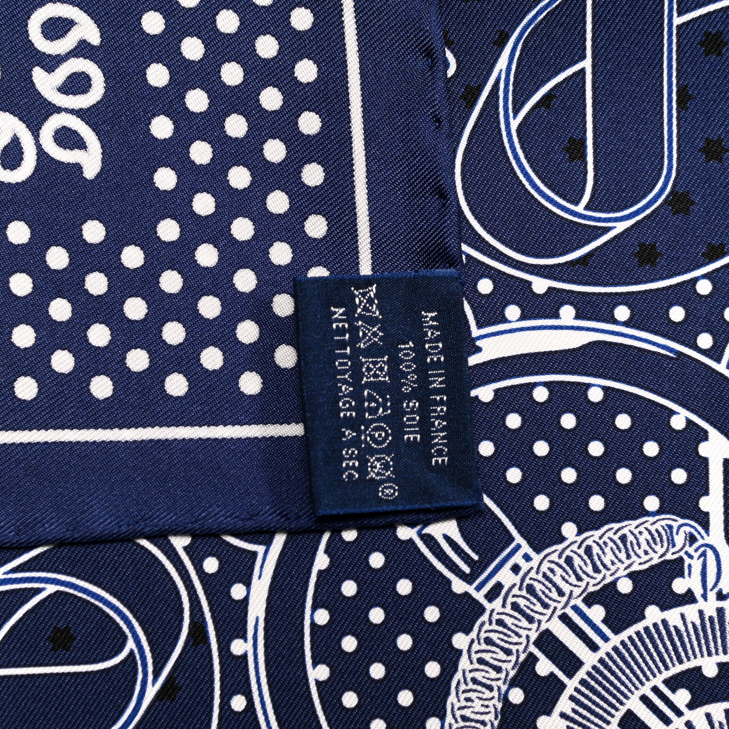 Hermes Silk Eperon D'Or Bandana Scarf 70 Marine White Black 3 of 5