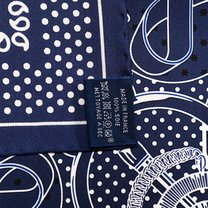 Hermes Silk Eperon D'Or Bandana Scarf 70 Marine White Black 3 of 5