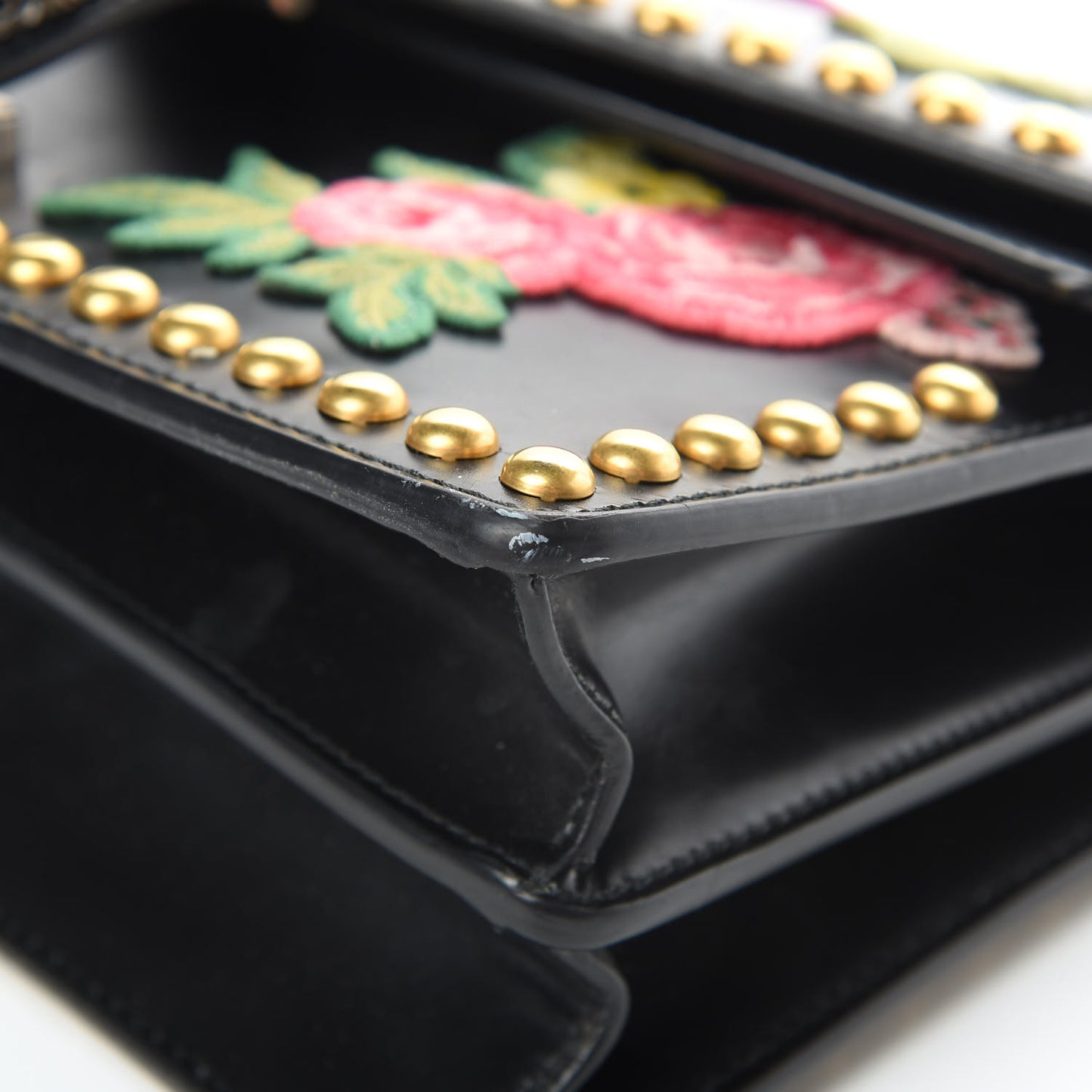 Calfskin Floral Embroidered Studded Small Dionysus Shoulder Bag Black