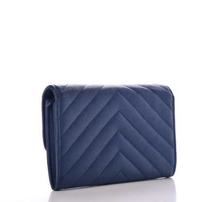 Chanel Caviar Chevron Quilted Medium Flap Wallet Blue 3 of 9