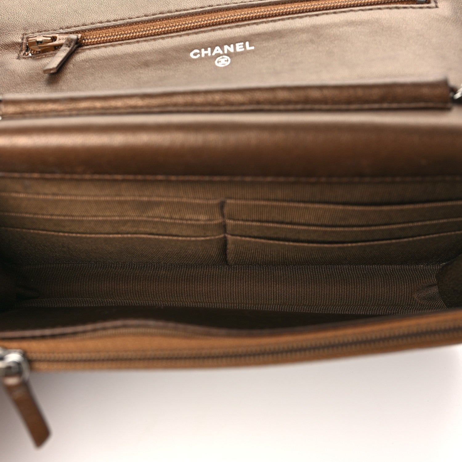 Chanel Metallic Lambskin Quilted Wallet On Chain WOC Bronze 5 of 9