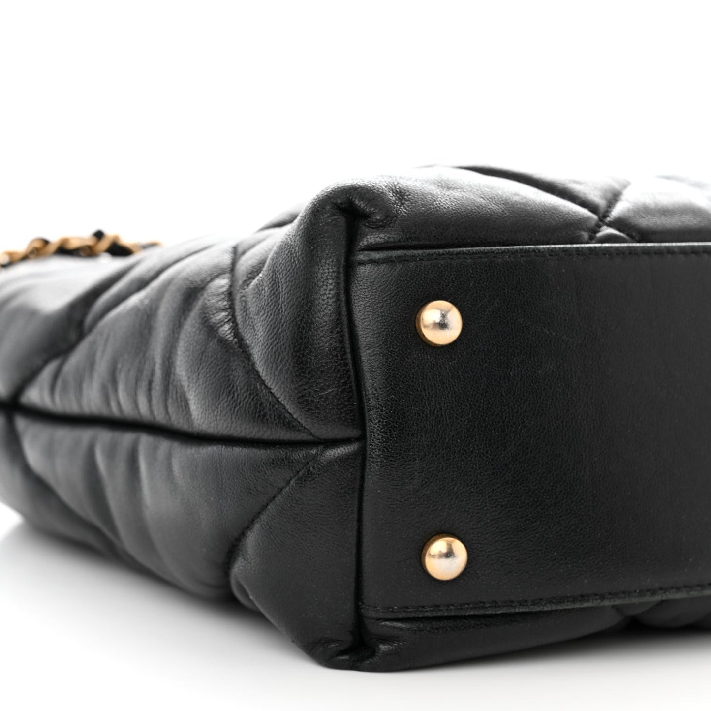 Lambskin Quilted Medium Bowling Bag Black