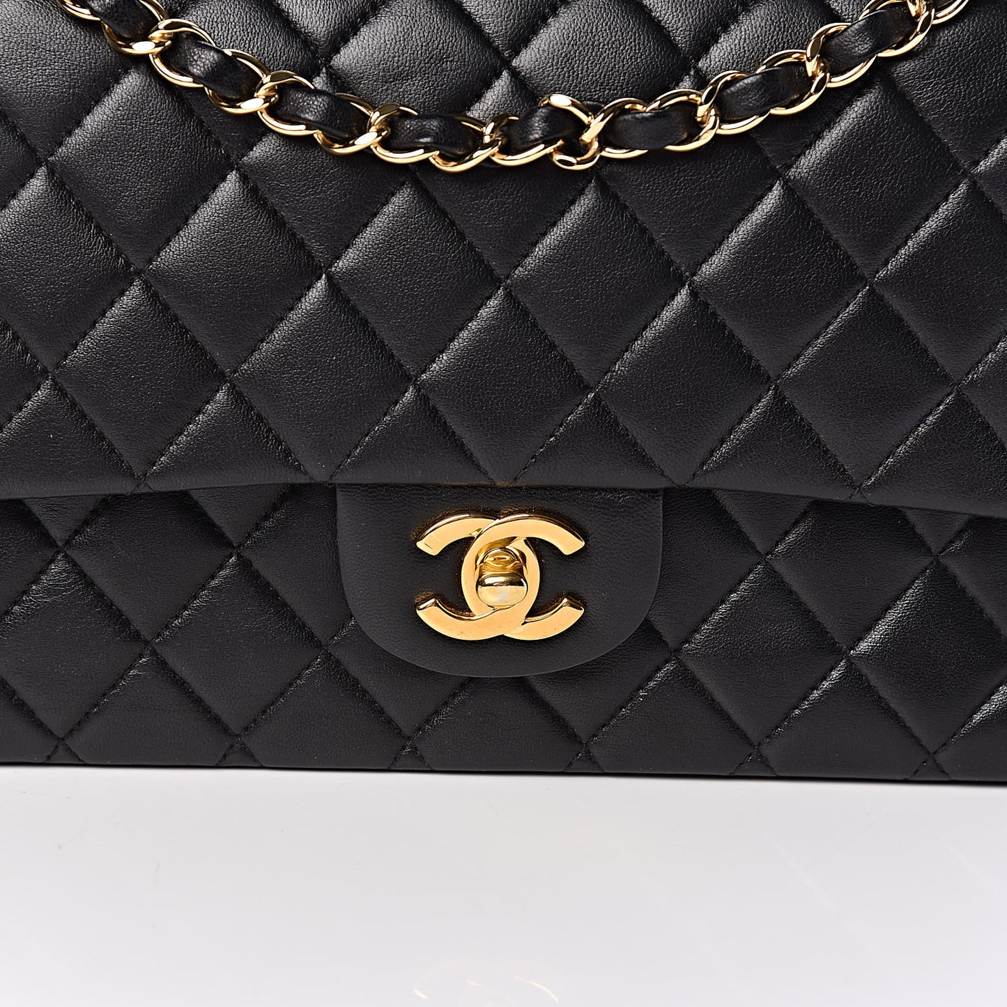 Lambskin Quilted Medium Double Flap Black