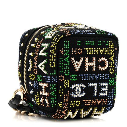 Chanel Tweed Pearl Studded Vanity Wrist Case With Chain Black Multicolor 4 of 11