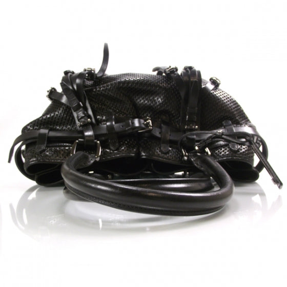 Perforated Leather Belted Bag Black