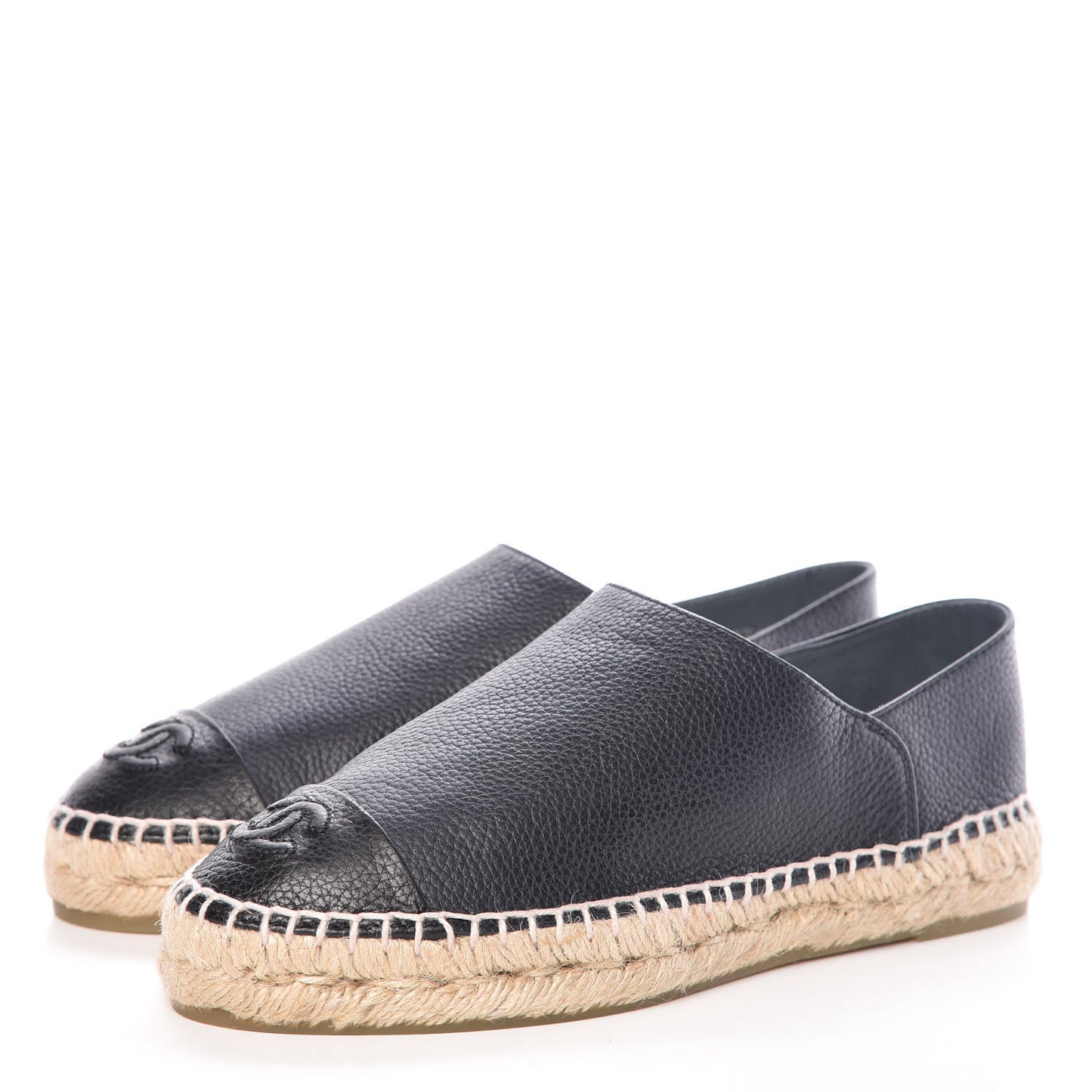 Grained Calfskin CC Espadrilles 35 Black Navy