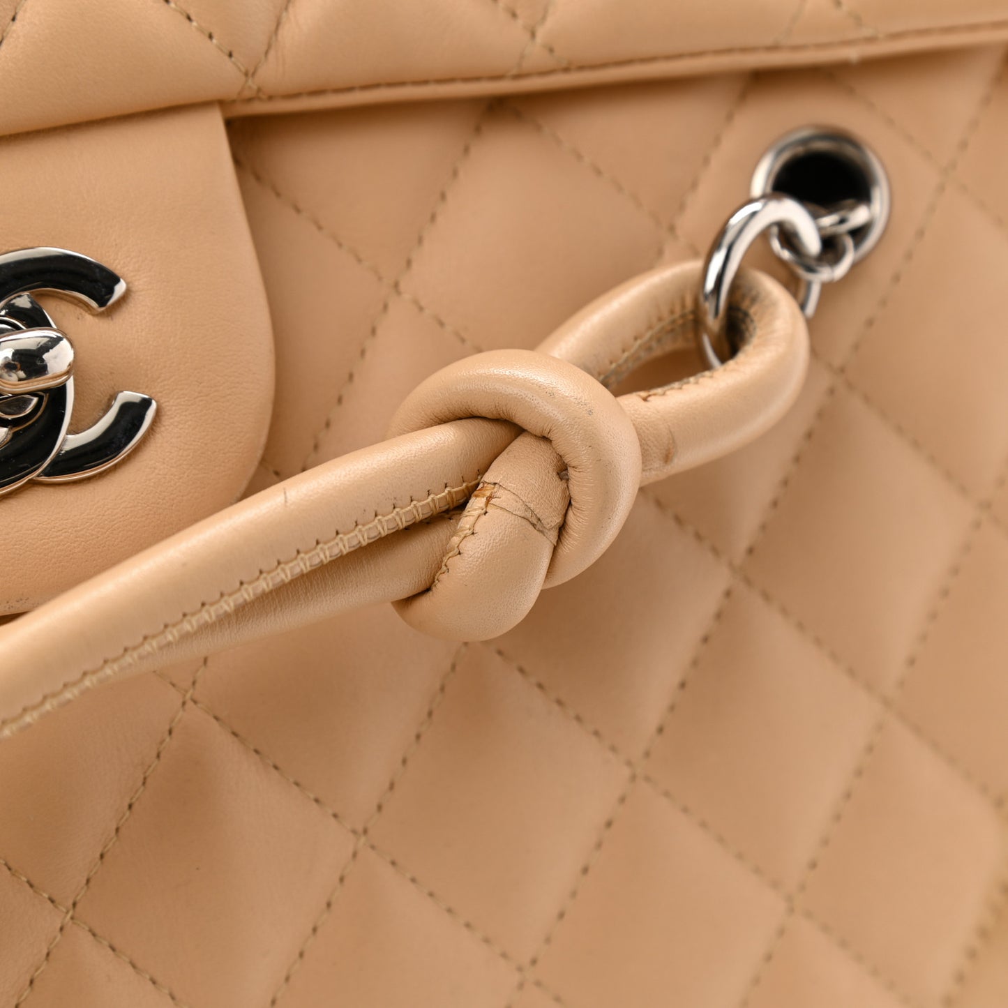 Calfskin Quilted Large Cambon Flap Beige Black