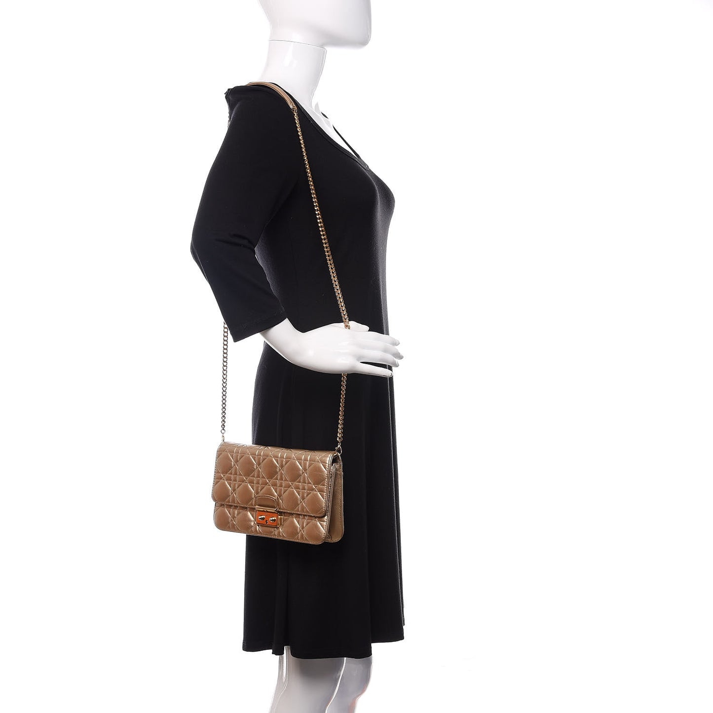 Metallic Lambskin Cannage Miss Dior Promenade Pouch Gold