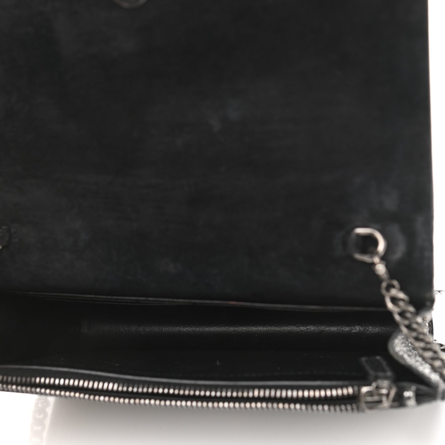 Metallic Calfskin Classic Monogram Kate Tassel Chain Wallet Gun Metal