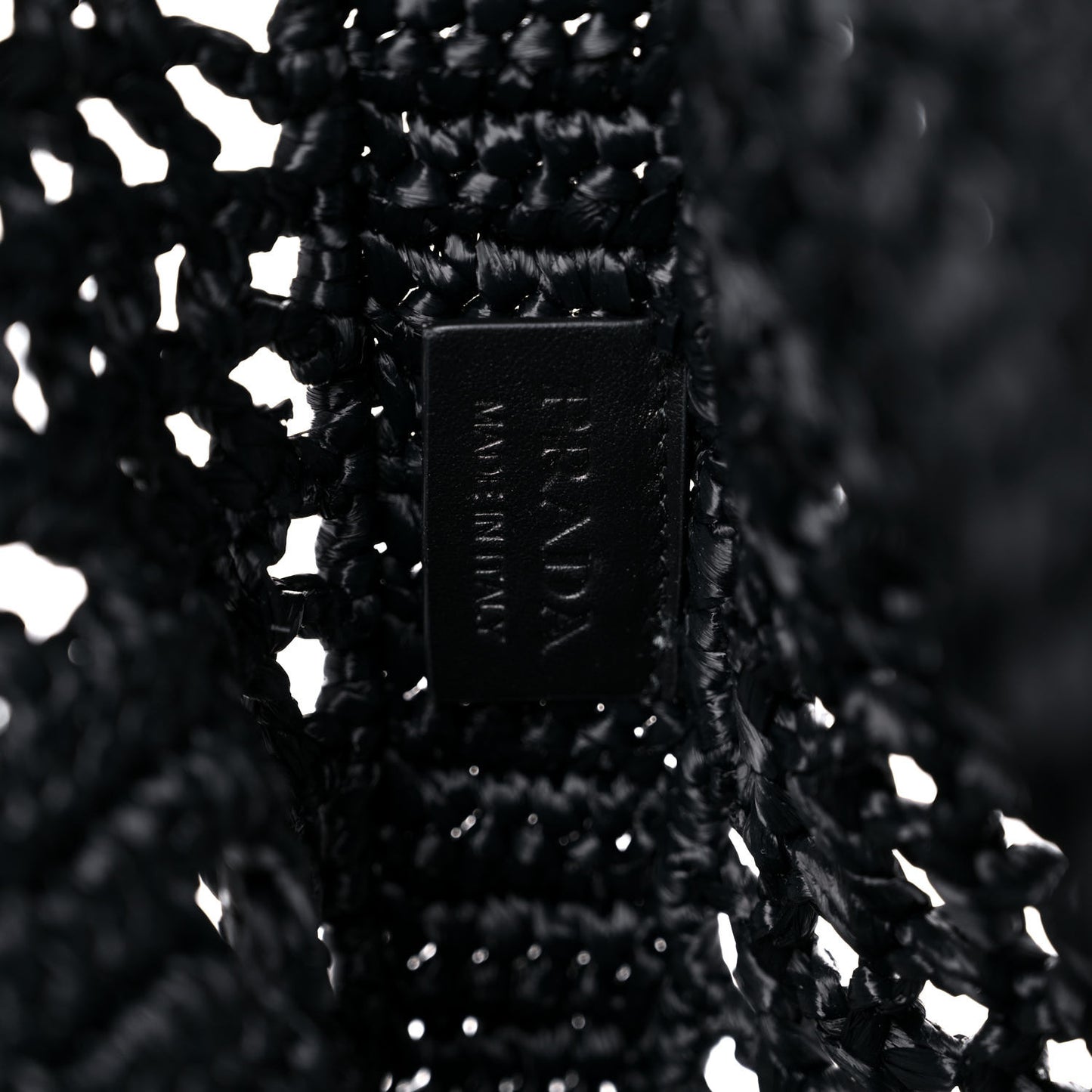 Yarn Raffia Effect Crochet Logo Embroidered Tote Bag Black