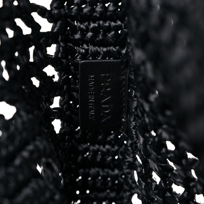 Prada Yarn Raffia Effect Crochet Logo Embroidered Tote Bag Black 6 of 8