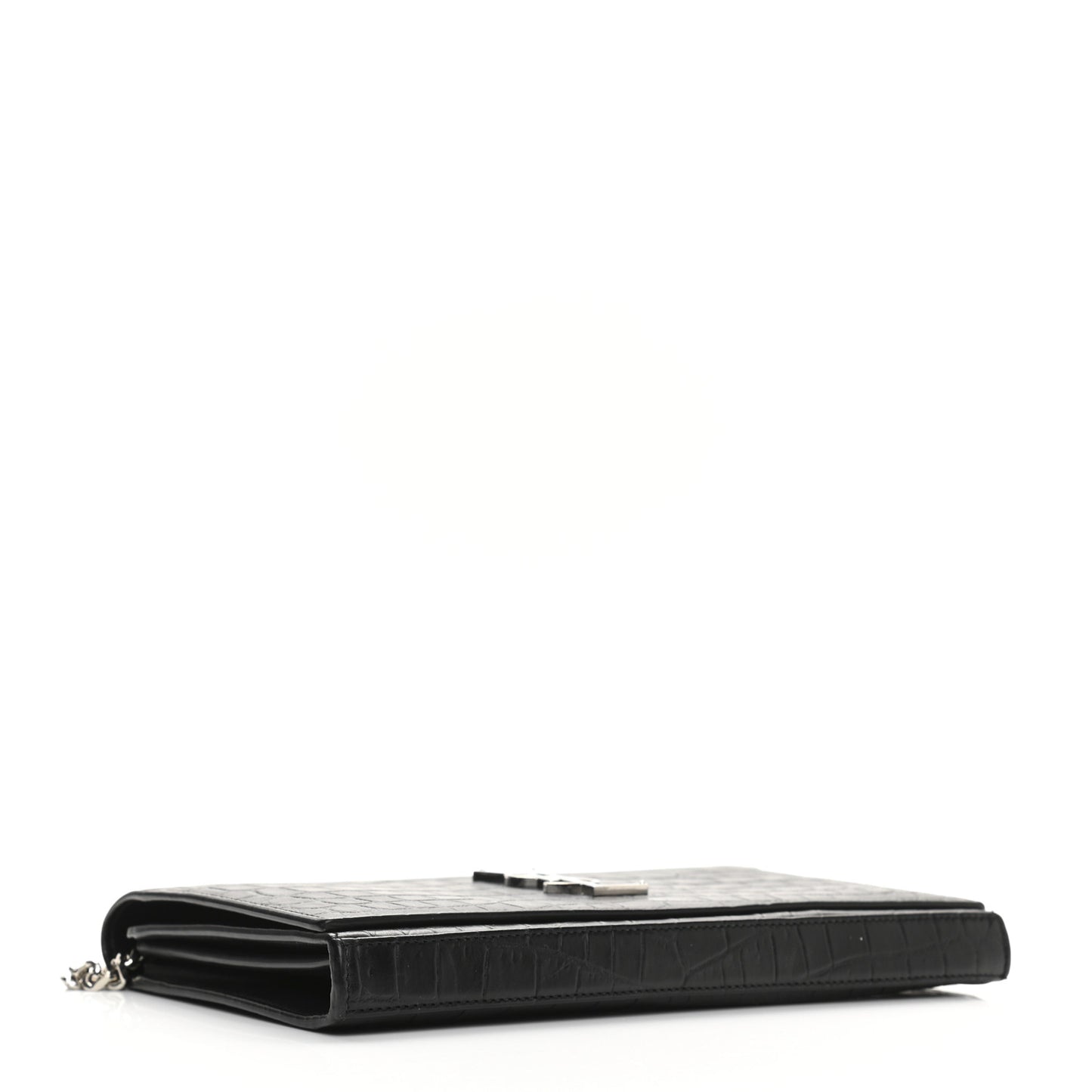Calfskin Crocodile Embossed Monogram Chain Wallet Black