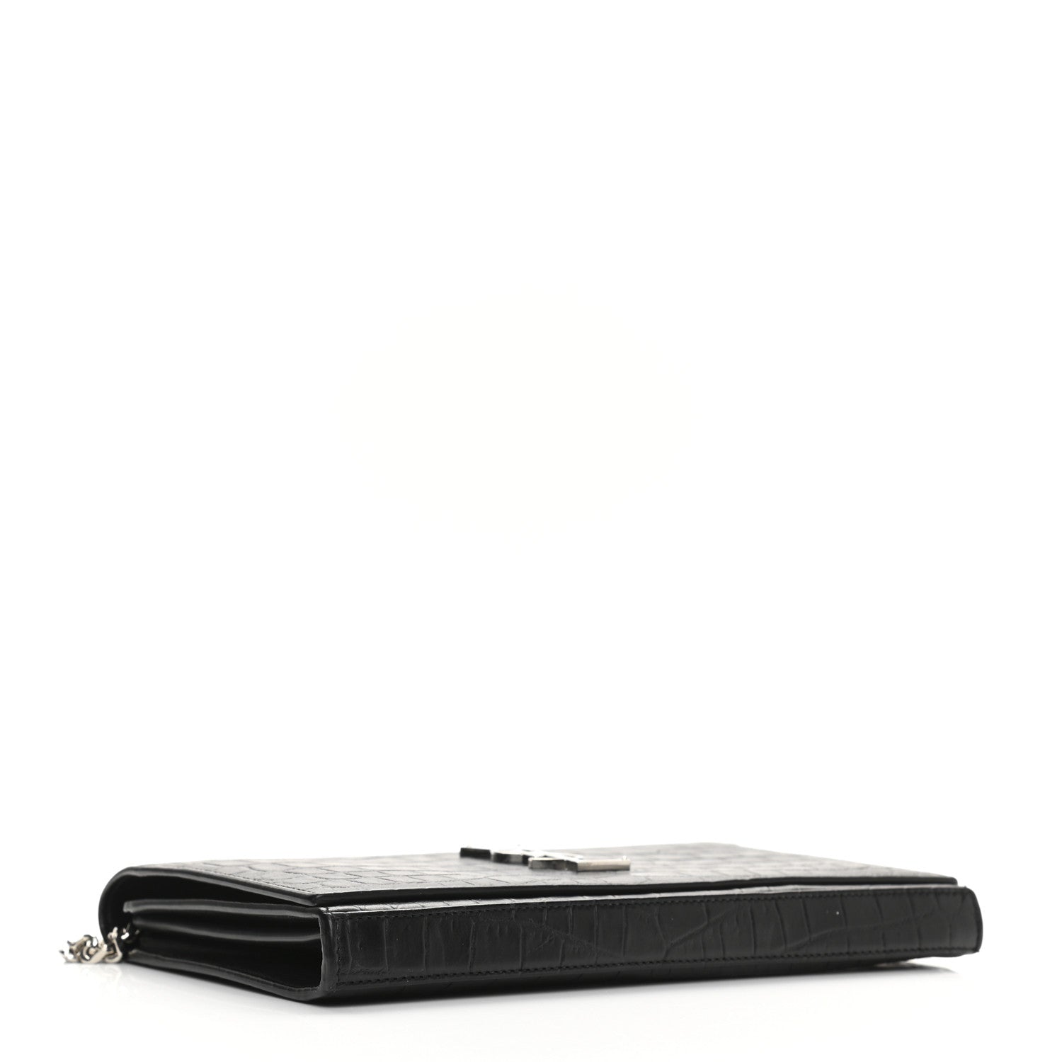 Saint Laurent Calfskin Crocodile Embossed Monogram Chain Wallet Black 3 of 9