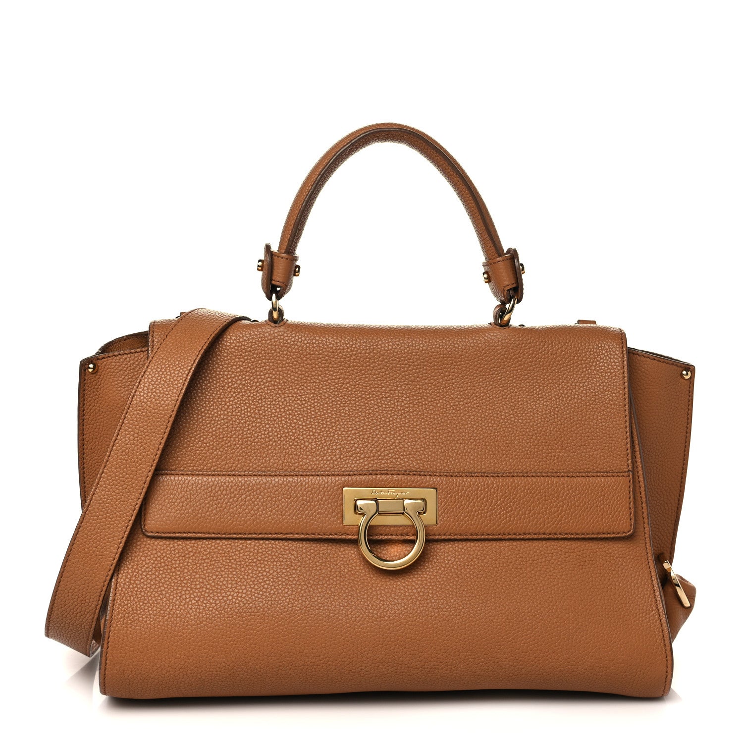 Salvatore Ferragamo Grained Calfskin Sofia Satchel Brown 1 of 5