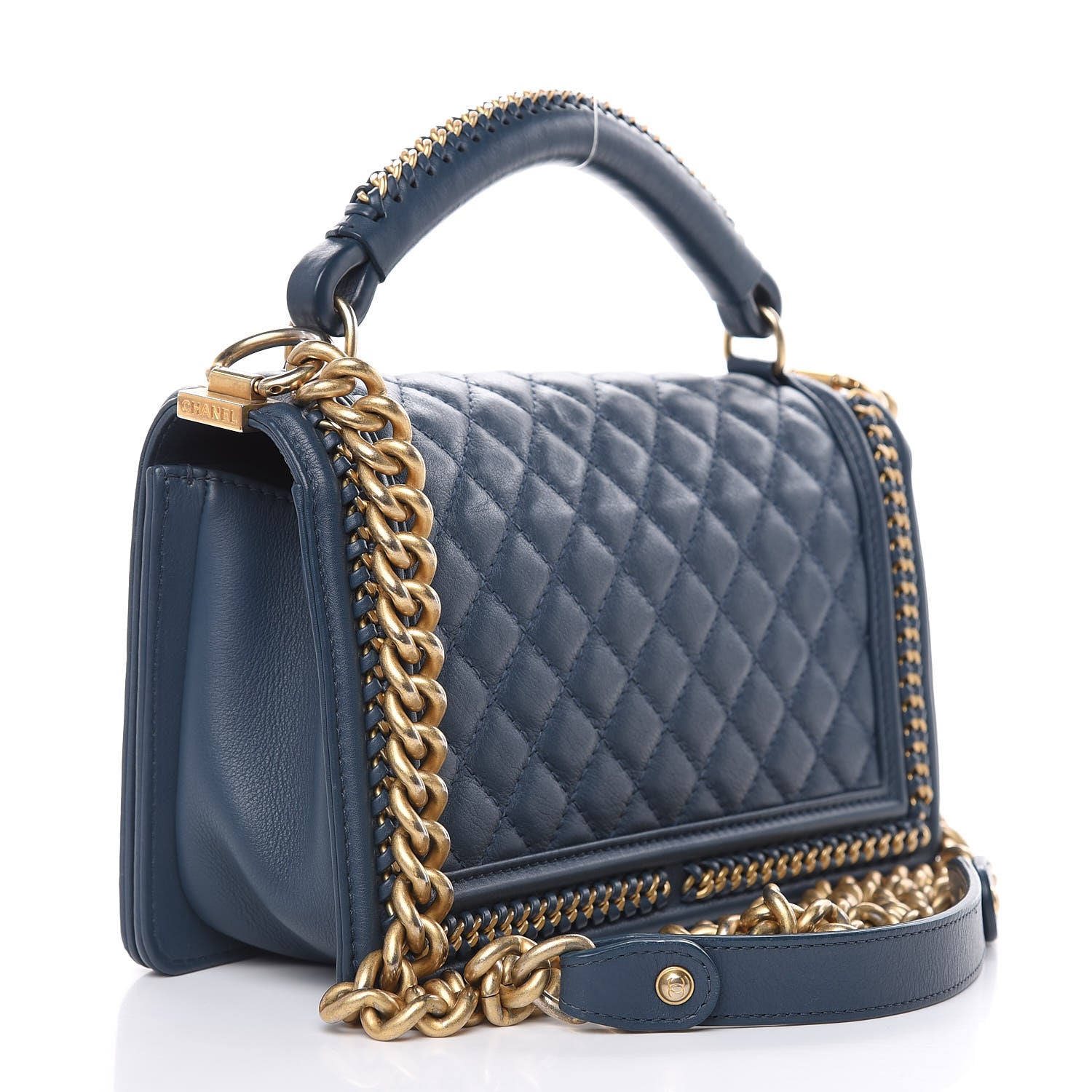 Chanel Calfskin Quilted Medium Top Handle Boy Flap Blue 3 of 11