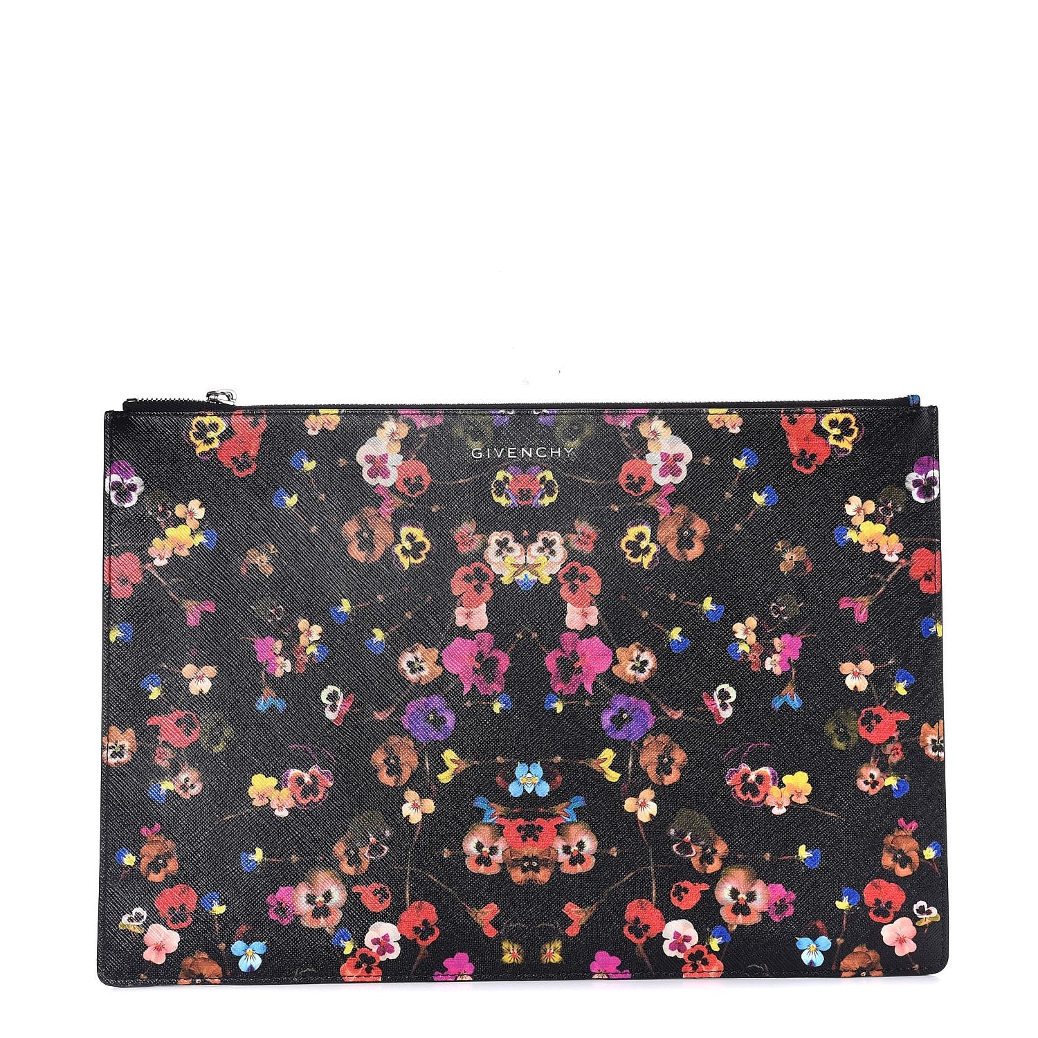 Givenchy Coated Canvas Pansy Print Large Zip Pouch Black 1 of 7