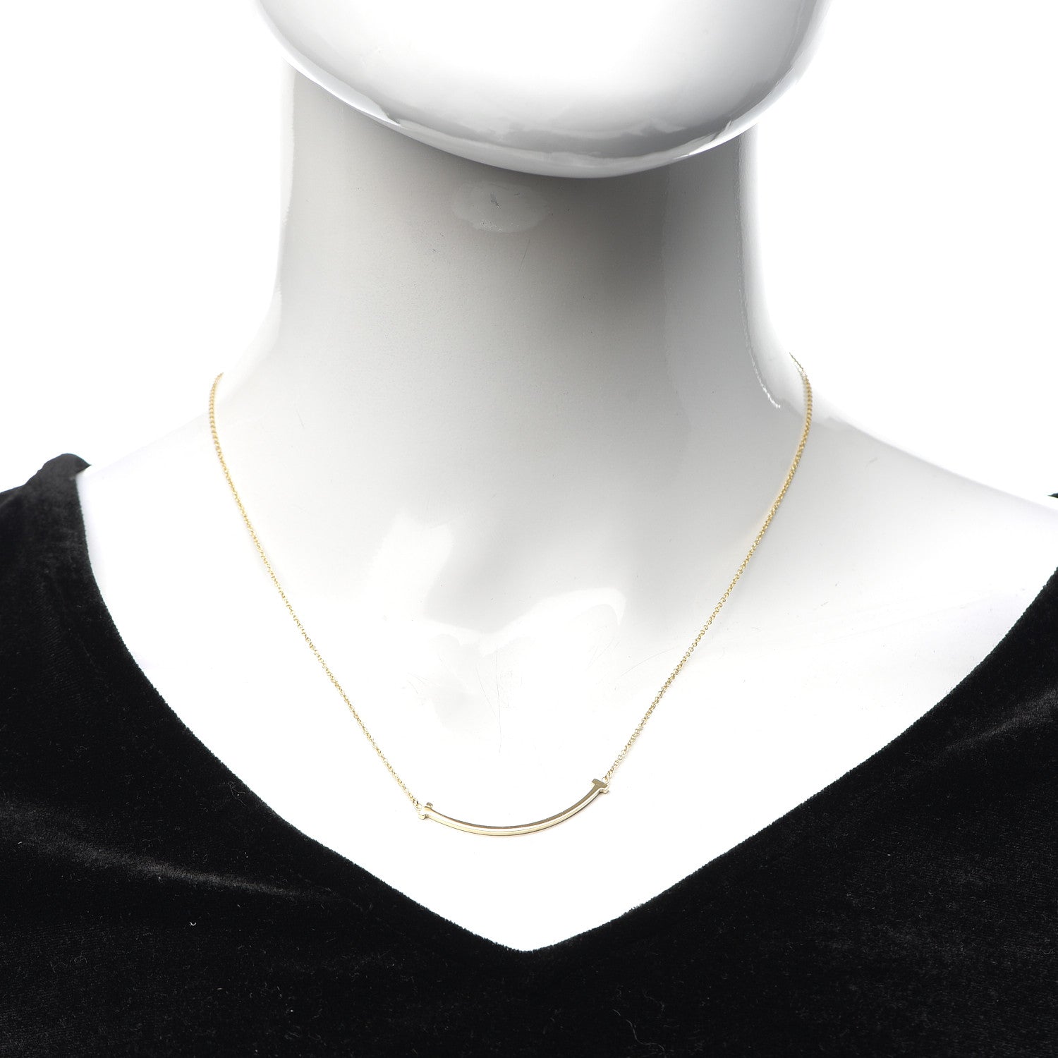 Tiffany 18K Yellow Gold Small T Smile Pendant Necklace 2 of 6
