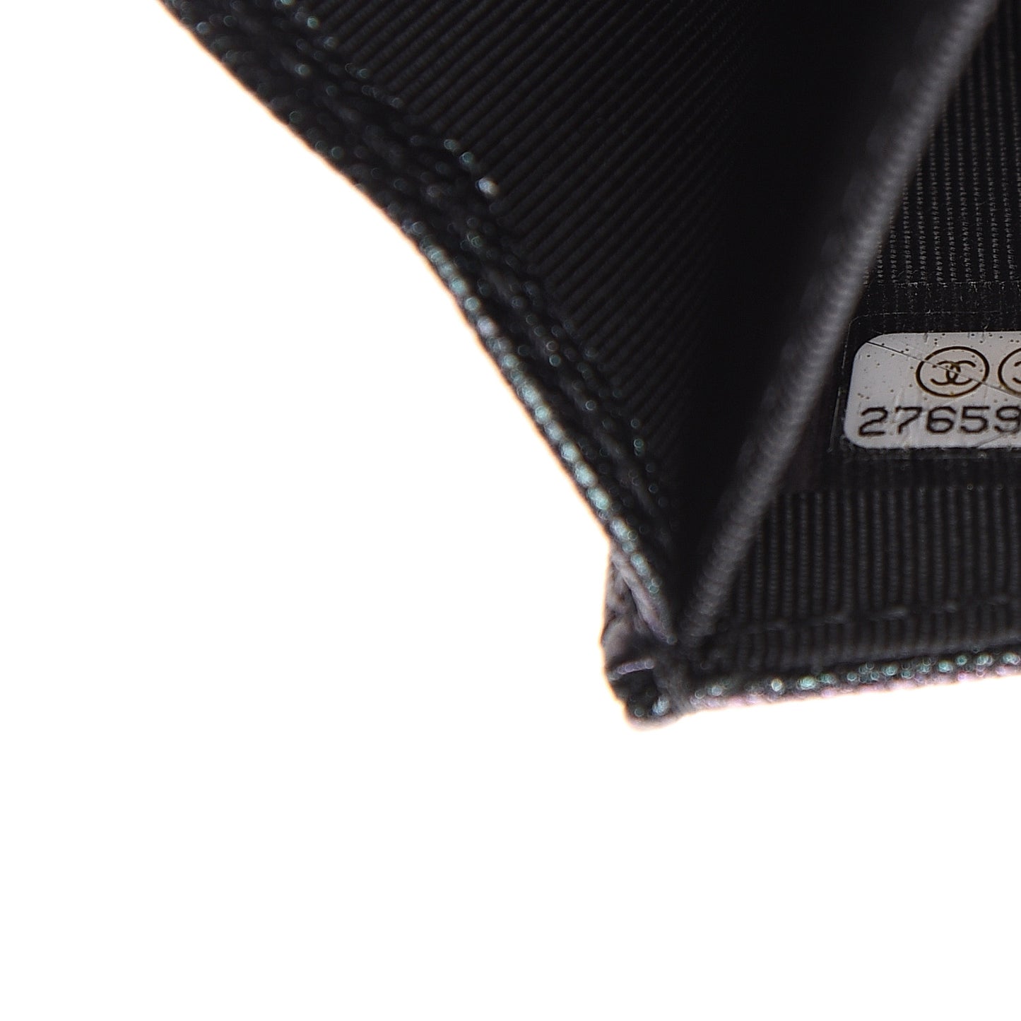 Iridescent Caviar Quilted Flap Card Holder Wallet Black