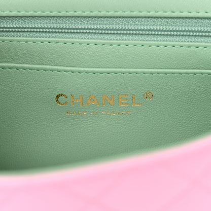 Chanel Lambskin Quilted Mini Top Handle Rectangular Flap Pink Green Pink Green 6 of 10