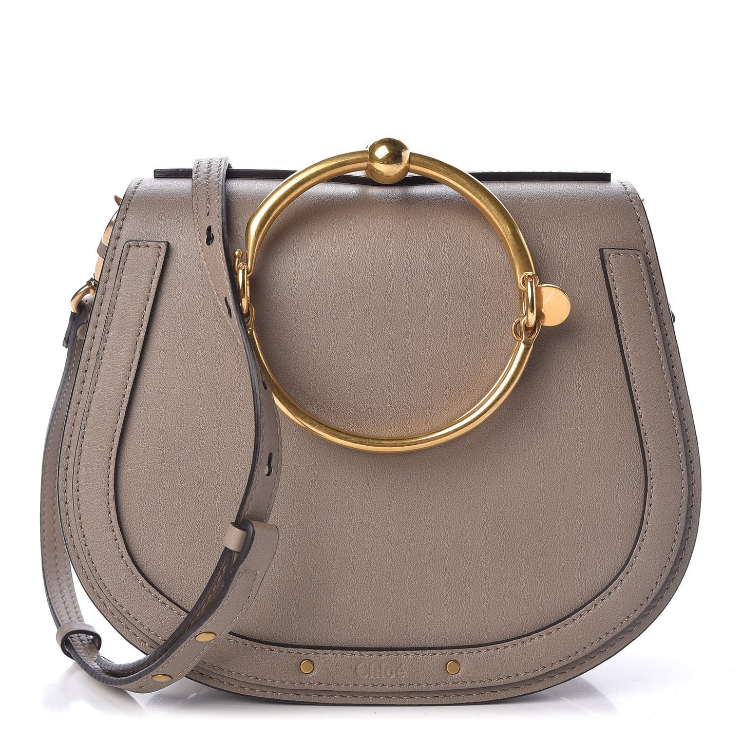Calfskin Suede Medium Nile Bracelet Bag Motty Grey