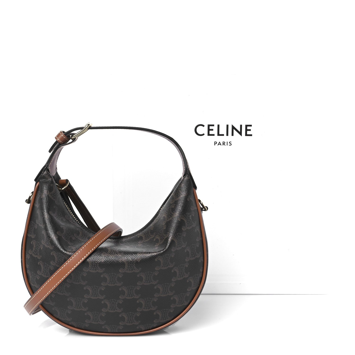 Celine Calfskin Triomphe Canvas Teen Lulu Shoulder Bag Tan 12 of 12