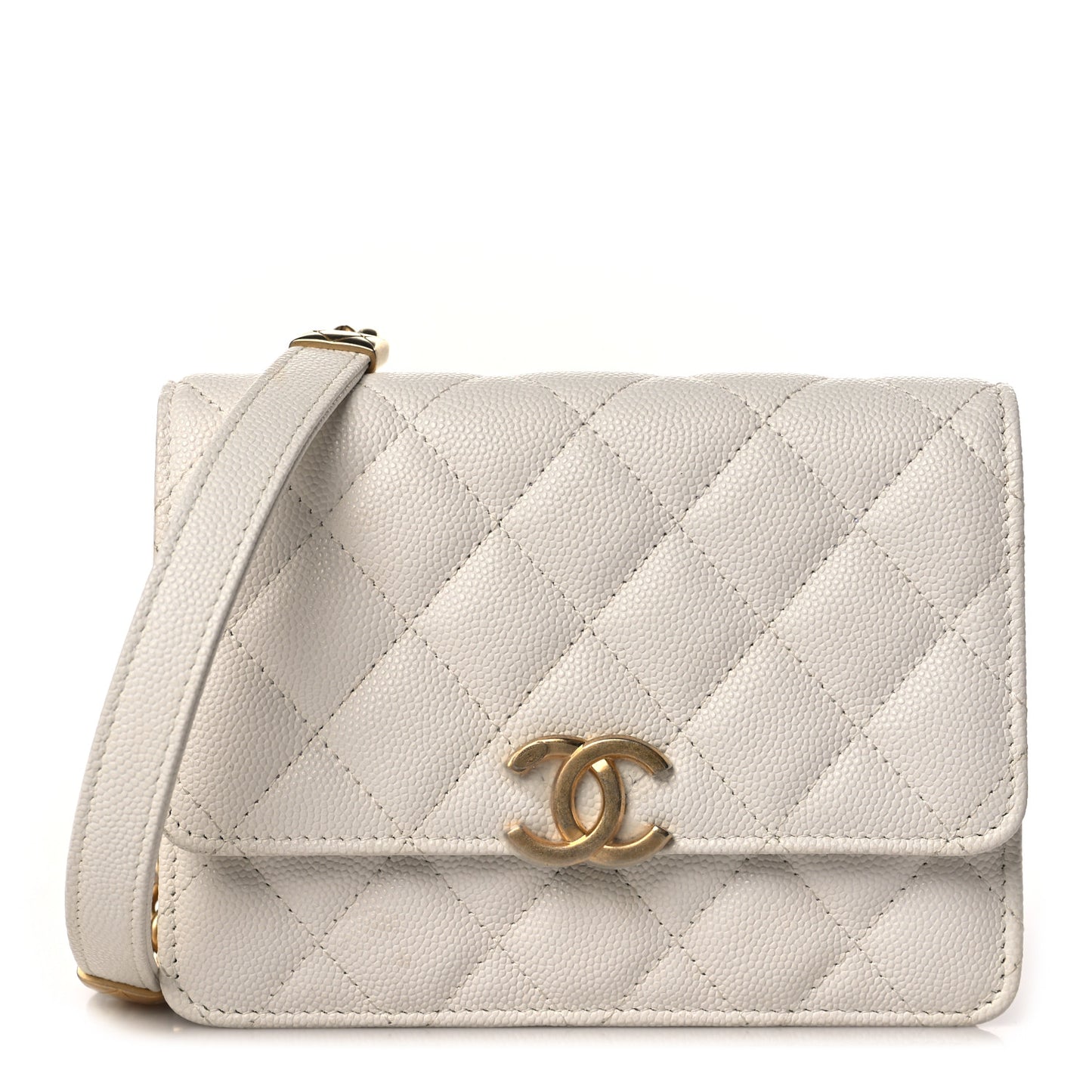 Caviar Quilted Mini Bracelet On Chain Wallet On Chain WOC White