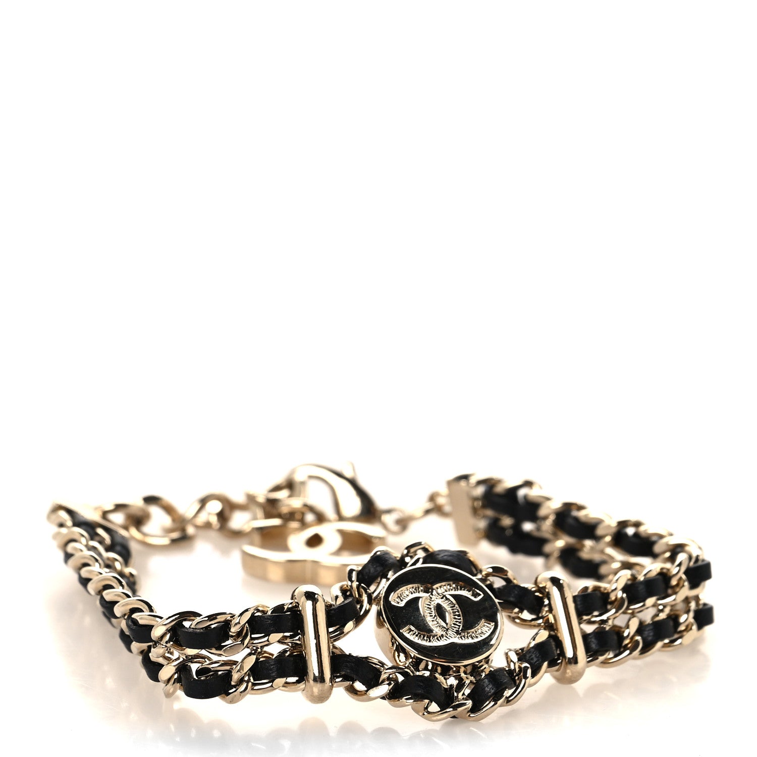 Chanel Lambskin CC Chain Bracelet Gold Black 1 of 4